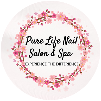 A picture of the logo for pure life nail salon and spa.