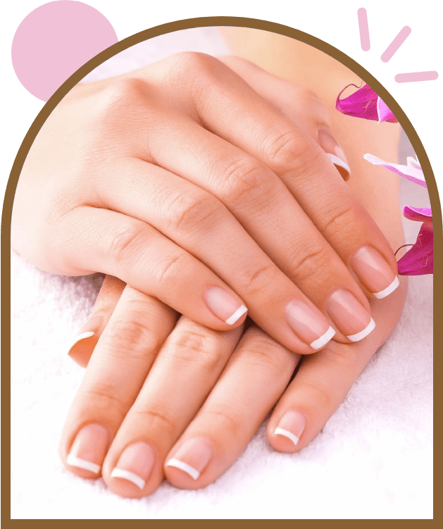 A close up of two hands with french manicure